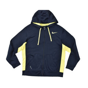 Nike Therma-Fit Men's Black Yellow Full Zip Jacket Hooded Sweatshirt Size L